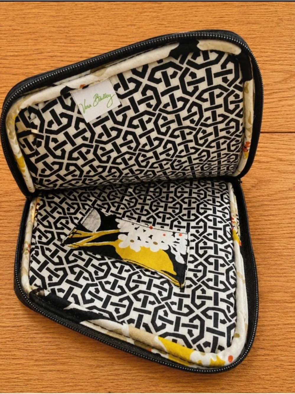 Vera Bradley Black, Yellow & White Quilted Floral Cosmetic Pouch